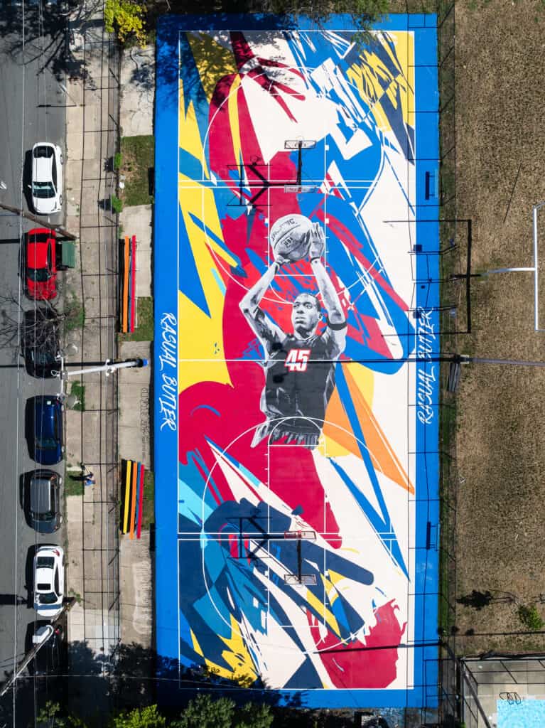 Basketball court mural in memory of Rasual Butler